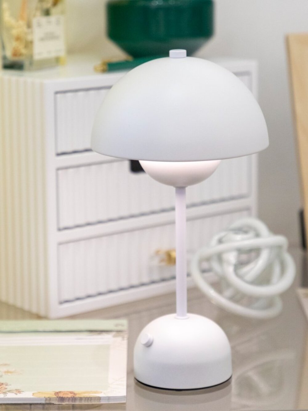 Rechargeable Portable White Dome Touch Lamp w/ Multiple Light Settings & Dimmer - Picture 2 of 3